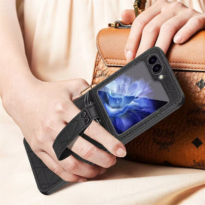 StrapFlip Z – Leather Hinge Case with Wristband & Kickstand