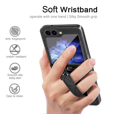 StrapFlip Z – Leather Hinge Case with Wristband & Kickstand