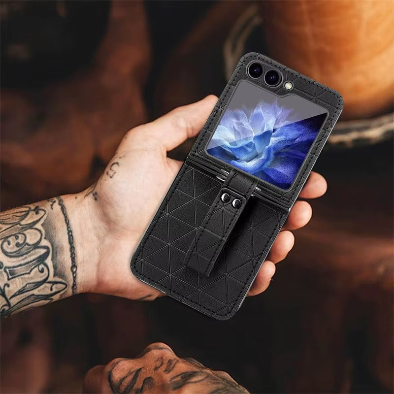 StrapFlip Z – Leather Hinge Case with Wristband & Kickstand