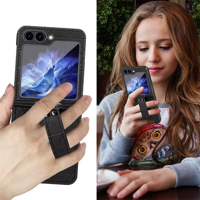 StrapFlip Z – Leather Hinge Case with Wristband & Kickstand