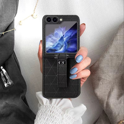StrapFlip Z – Leather Hinge Case with Wristband & Kickstand