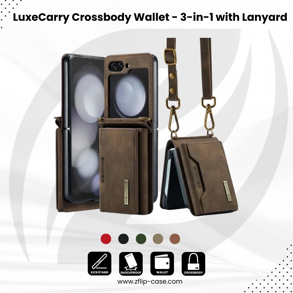 LuxeCarry Crossbody Wallet Z Flip - 3-in-1 with Lanyard Case