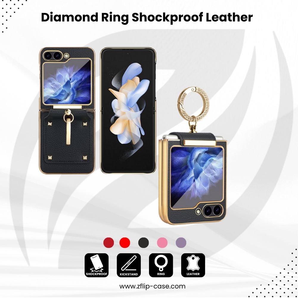 DiamondRing Z Flip 6 Shockproof Leather Case