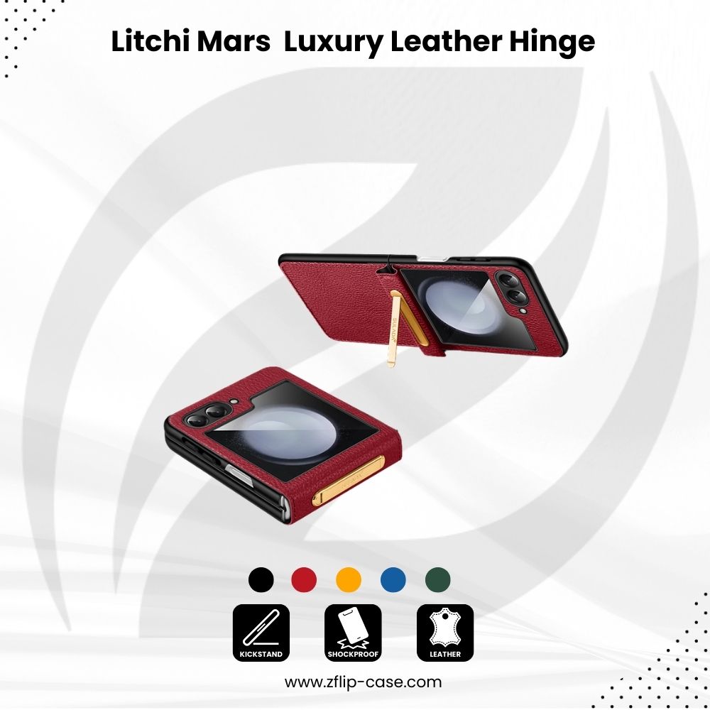 Litchi Mars Z Flip 6, 5, 4 Luxury Leather Hinge Case