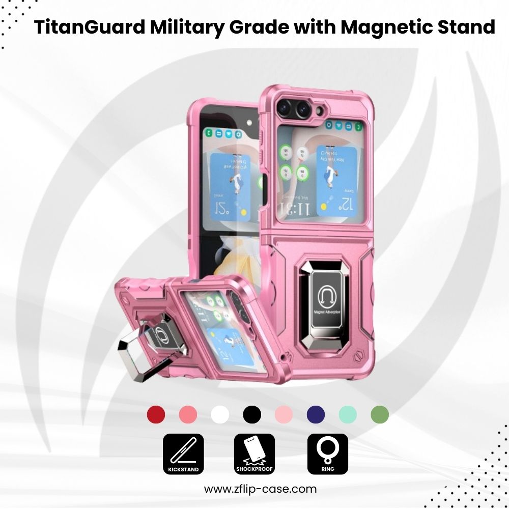 TitanGuard Z Flip 6, 5, 4, 3 Defender Case Military-Grade with Magnetic Stand