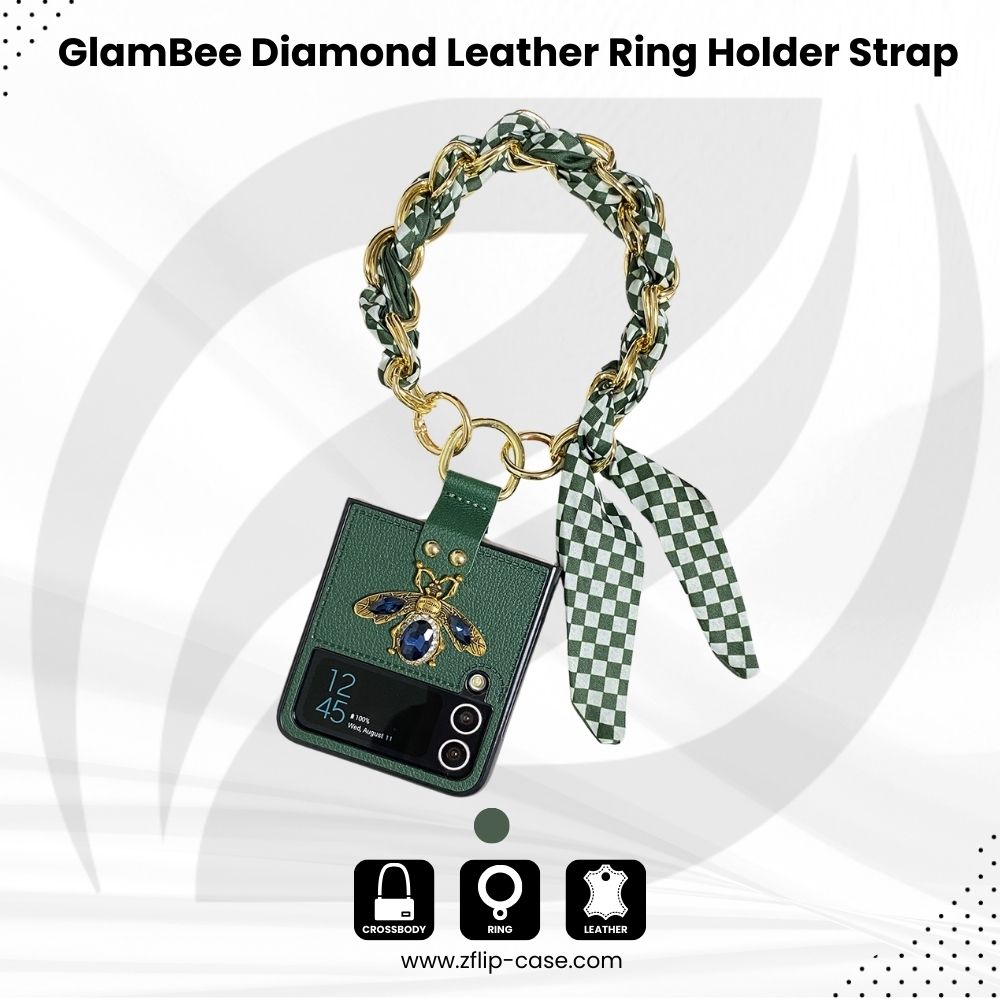 GlamBee Z Flip 6, 5, 4, 3 Diamond Leather Ring Holder Strap Case