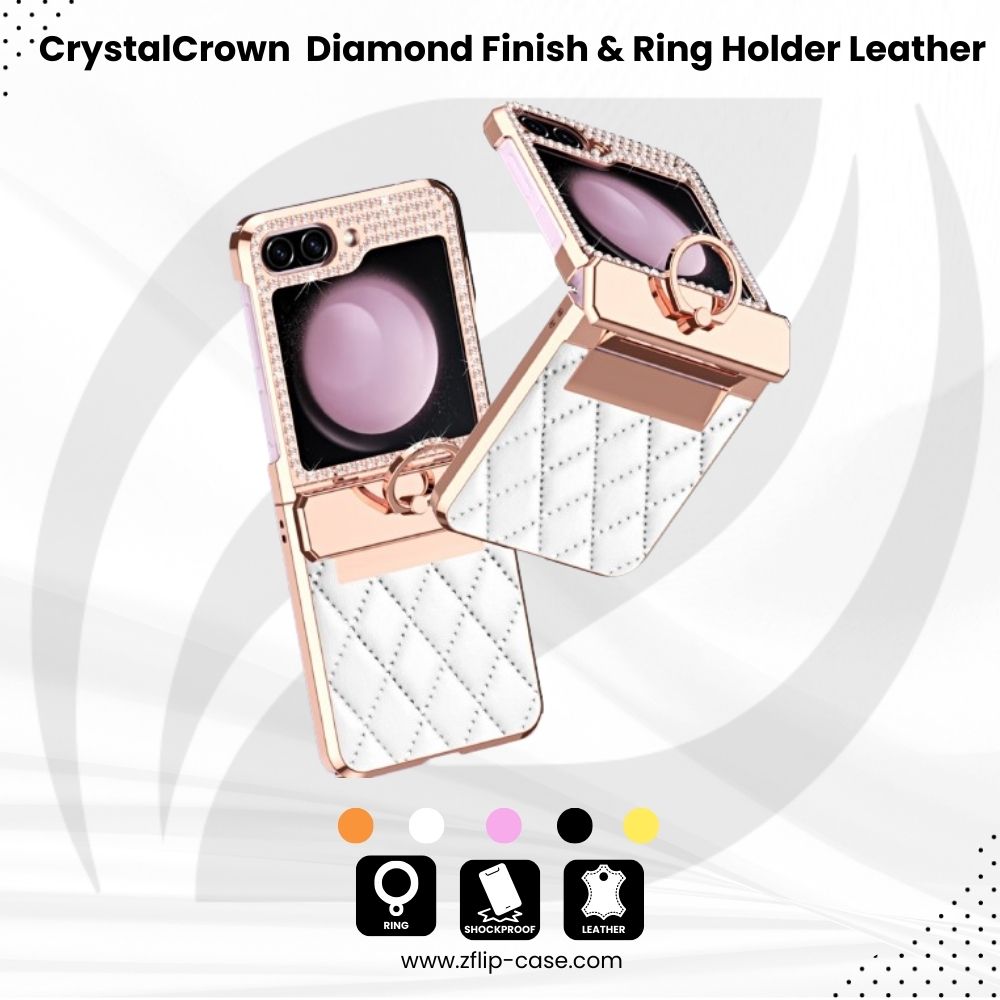 CrystalCrown  Z Flip 6, 5, 4, 3 Diamond Finish & Ring Holder Leather