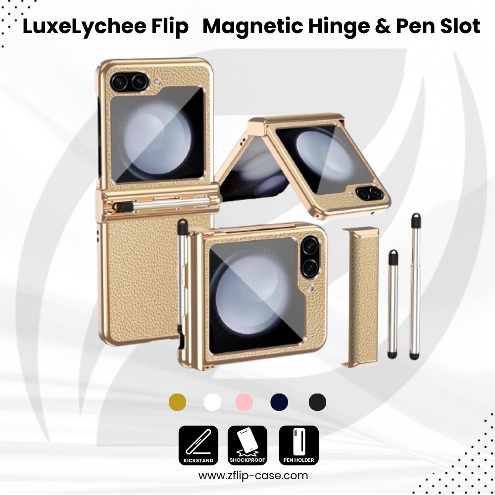 LuxeLychee Flip  6, 5, 4, 3  Magnetic Hinge & Pen Slot Case