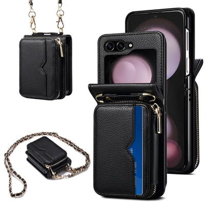 Black LuxeCross Z Flip 6, 5, 4, 3 Leather Crossbody Case