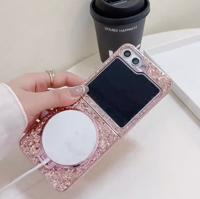 GlamMirror Z Flip 6, 5, 4 Glitter Diamond Case with MagSafe Kickstand