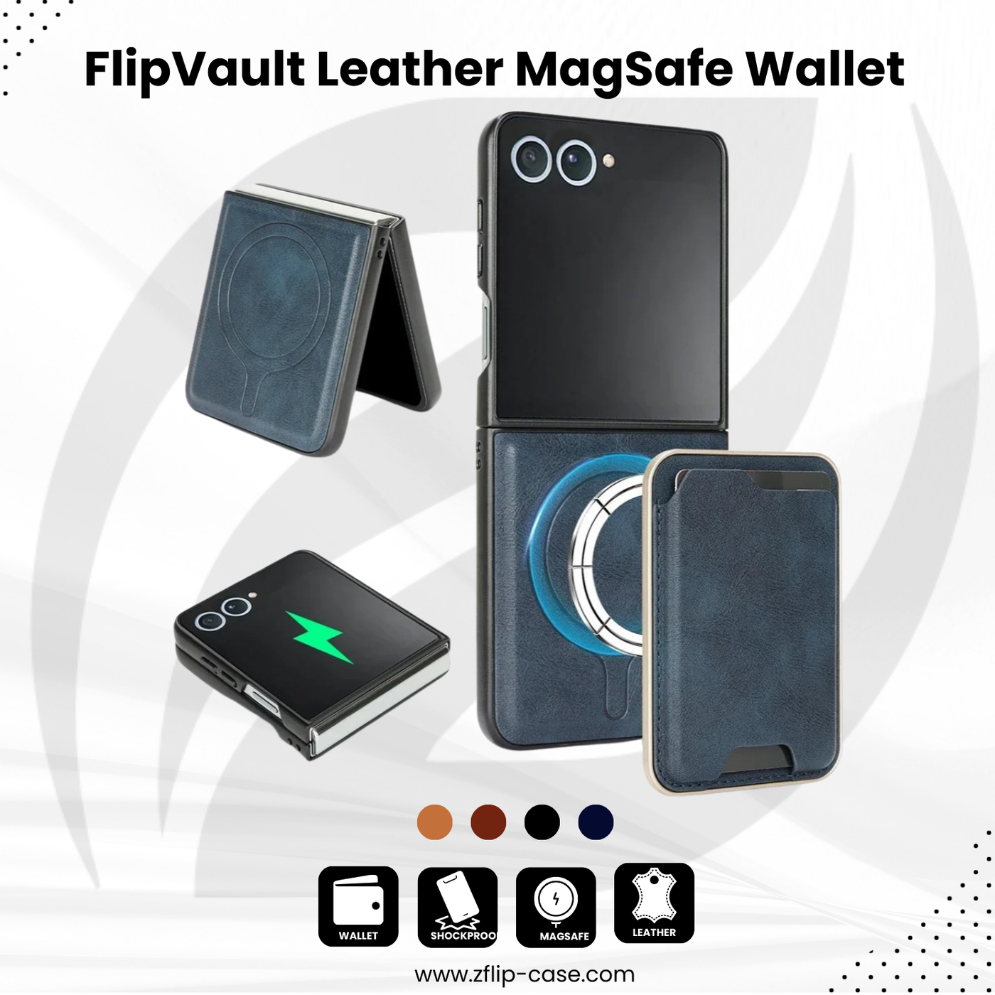 FlipVault Leather Z Flip 7, 7 FE, 6, 5, 4 – MagSafe Wallet Case