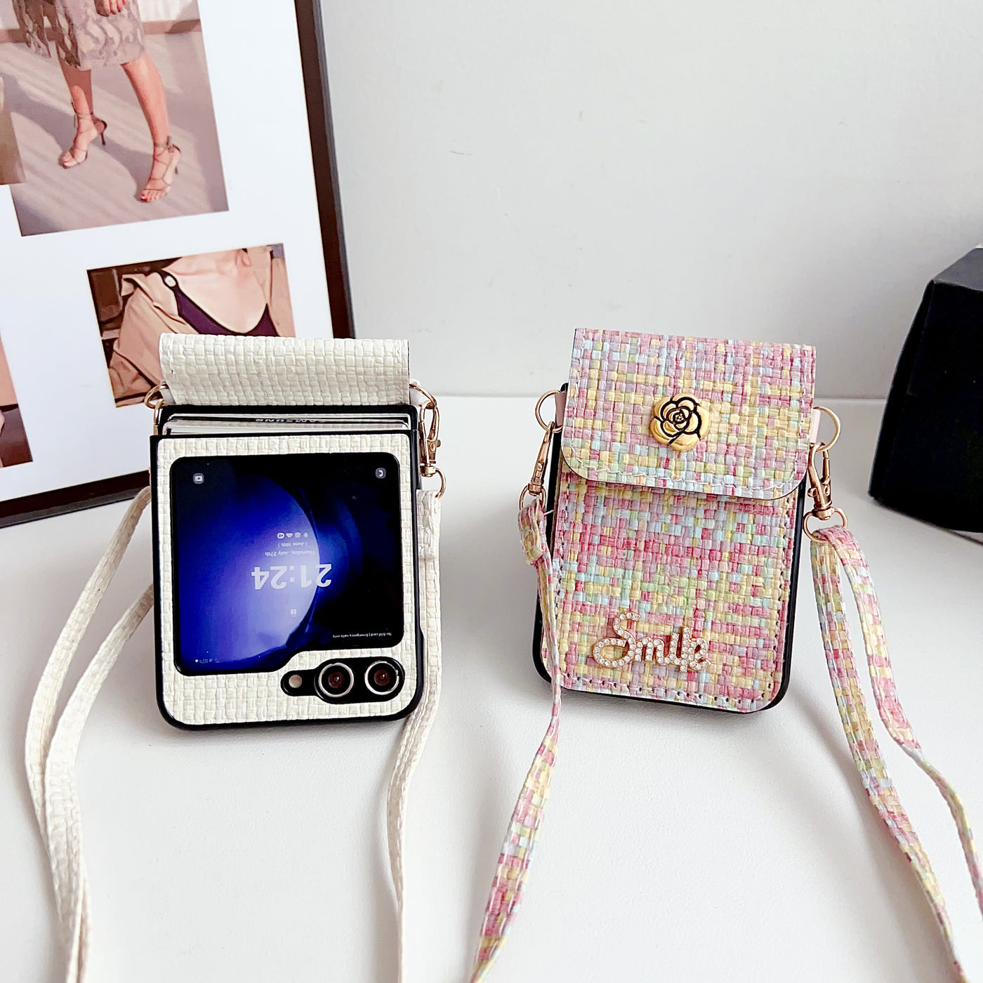 K-Style Bloom Z Flip 6,5,4,3 Pearl Card Bag & Case