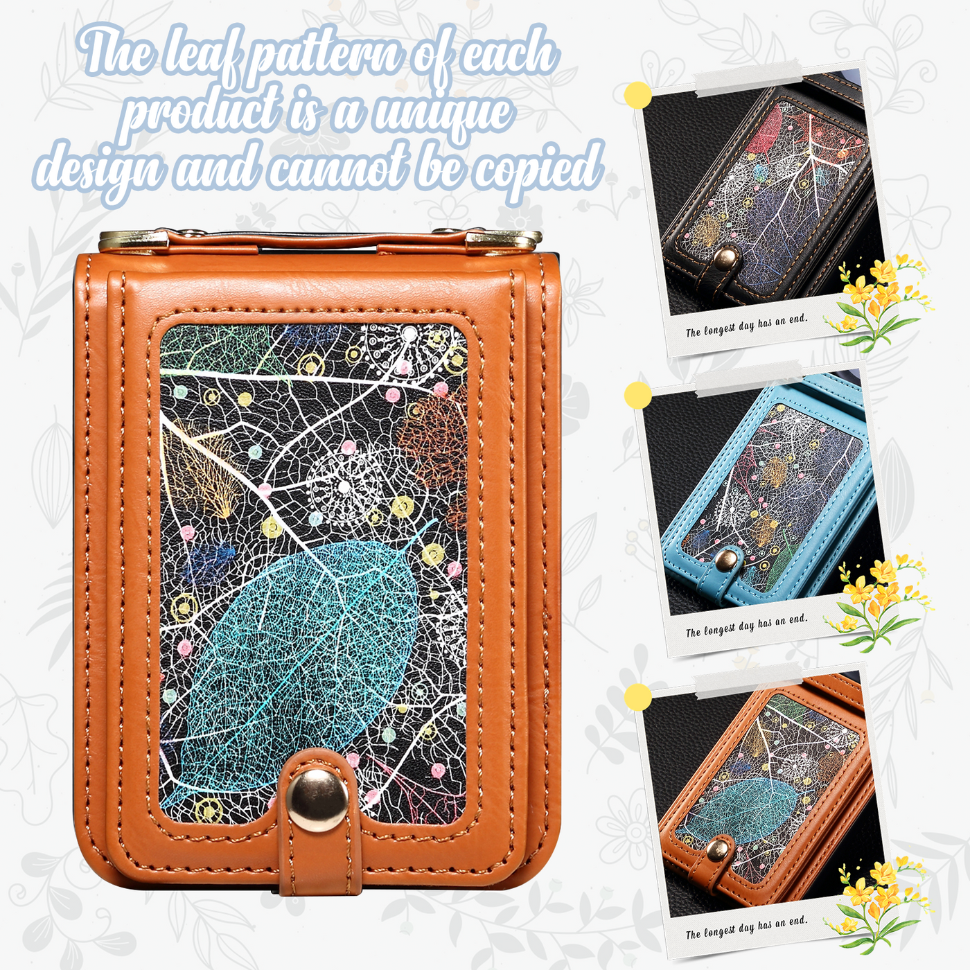 LeafLuxe Crossbody Leather Case Z Flip 6, 5, 4, 3 Card Slot Wallet Cover