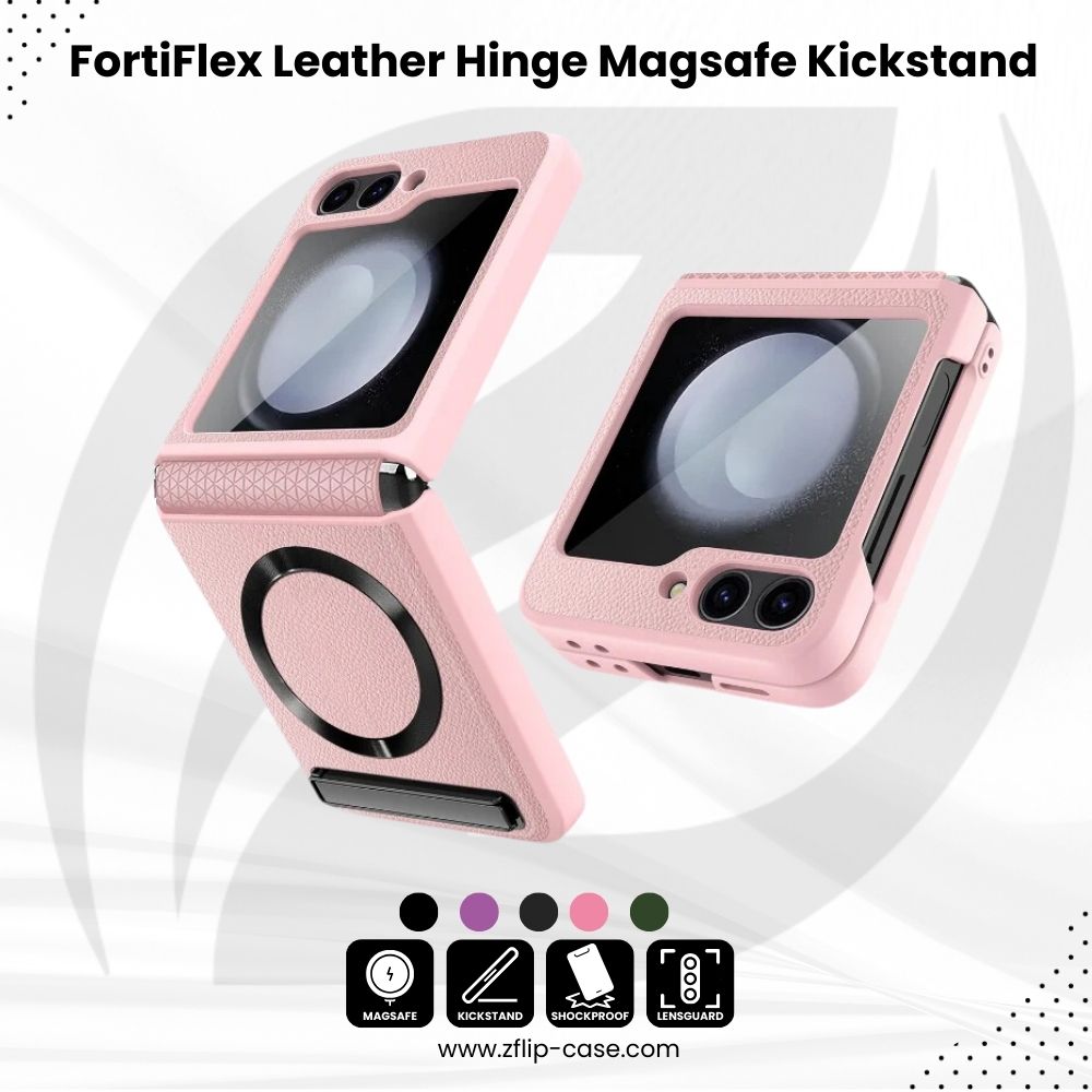 FortiFlex Z Flip 6 Leather Hinge Magnetic Kickstand Case