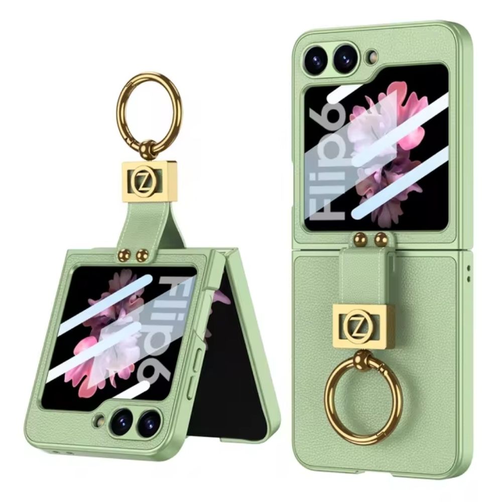 Light Green LeatherGuard Z Flip 6, 5 Leather Ring Case