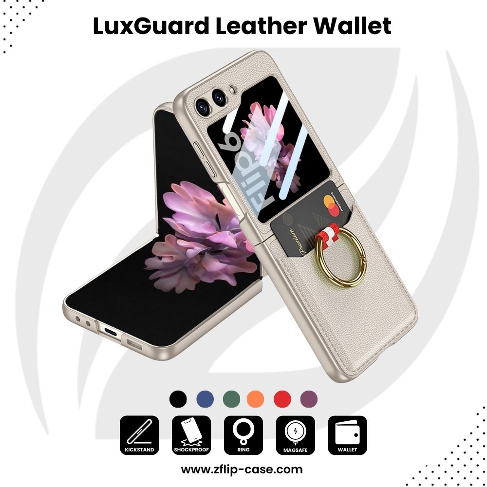 LuxGuard Z Flip 6, 5 Leather Wallet Case