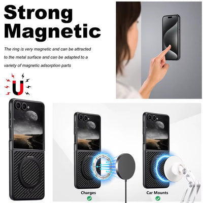CarbonEffect Flip 7, 6, 5 Matte Leather Magnetic Ring Case