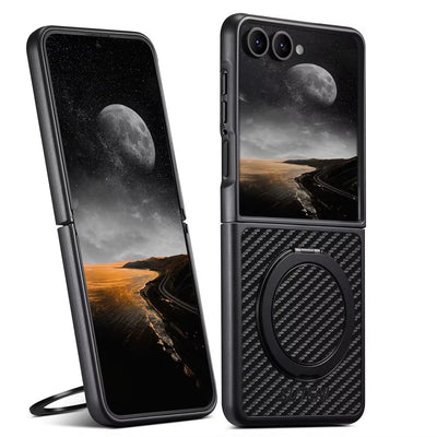 CarbonEffect Flip 7, 6, 5 Matte Leather Magnetic Ring Case