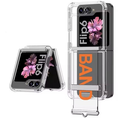 Orange AirGuard Z Flip 6, 5, 4 Transparent Wrist Strap Case