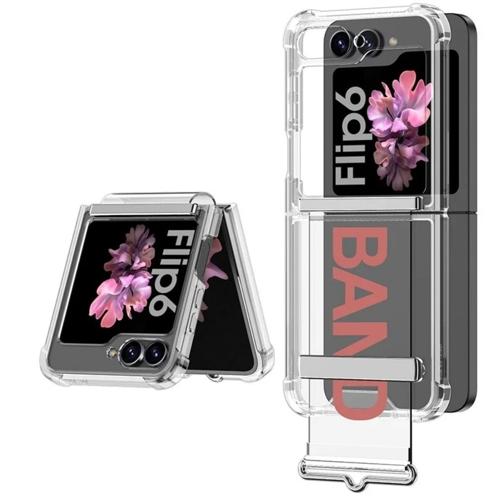 Pink AirGuard Z Flip 6, 5, 4 Transparent Wrist Strap Case