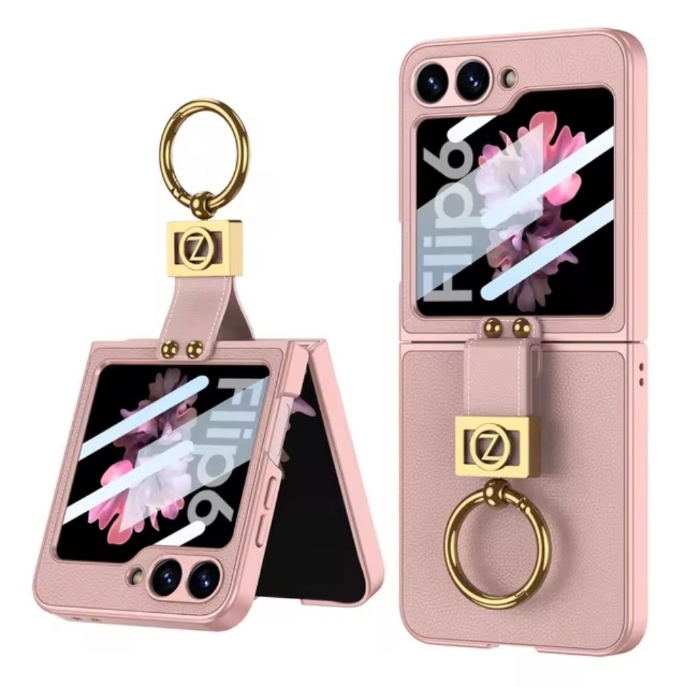 Pink LeatherGuard Z Flip 6, 5 Leather Ring Case