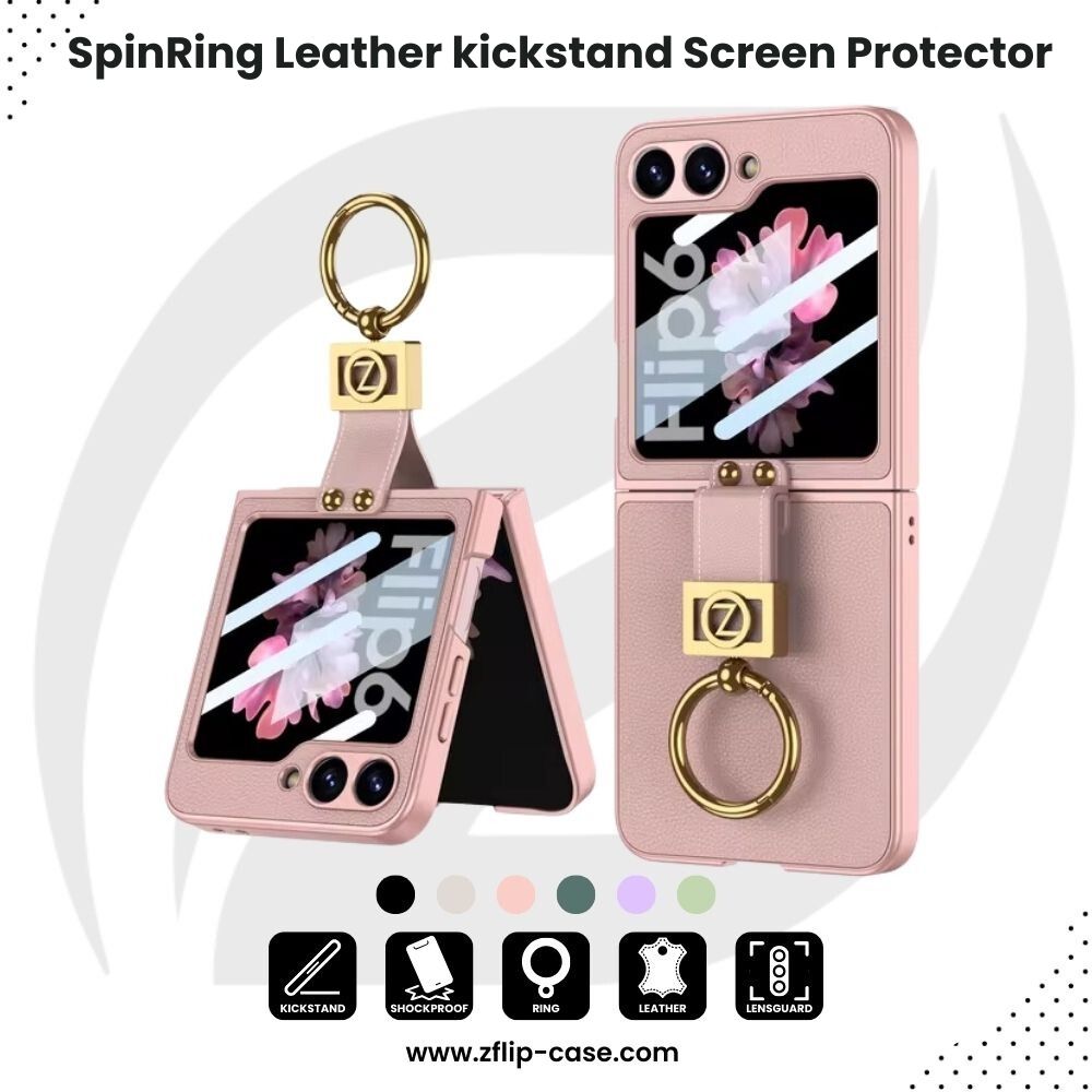 SpinRing Z Flip 6, 5 Leather 360° Ring kickstand Screen Protector