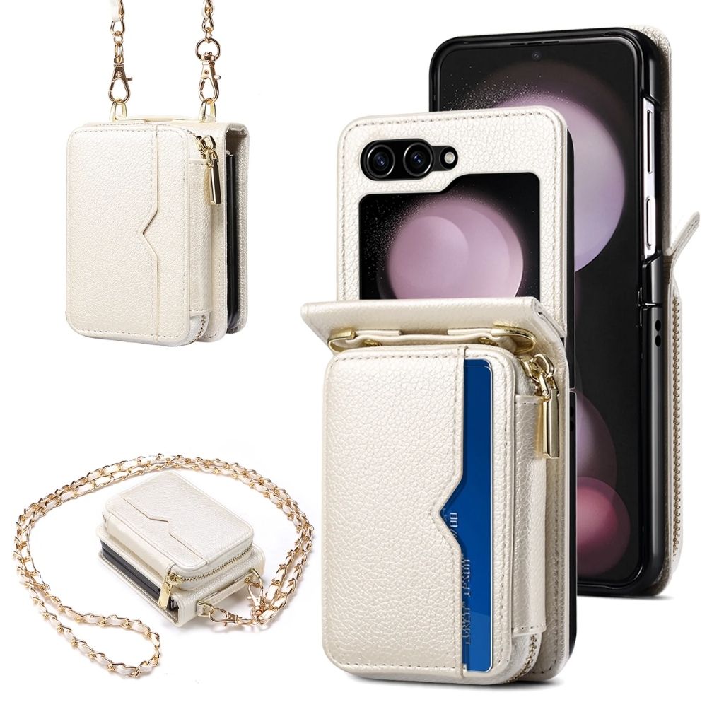 White LuxeCross Z Flip 6, 5, 4, 3 Leather Crossbody Case