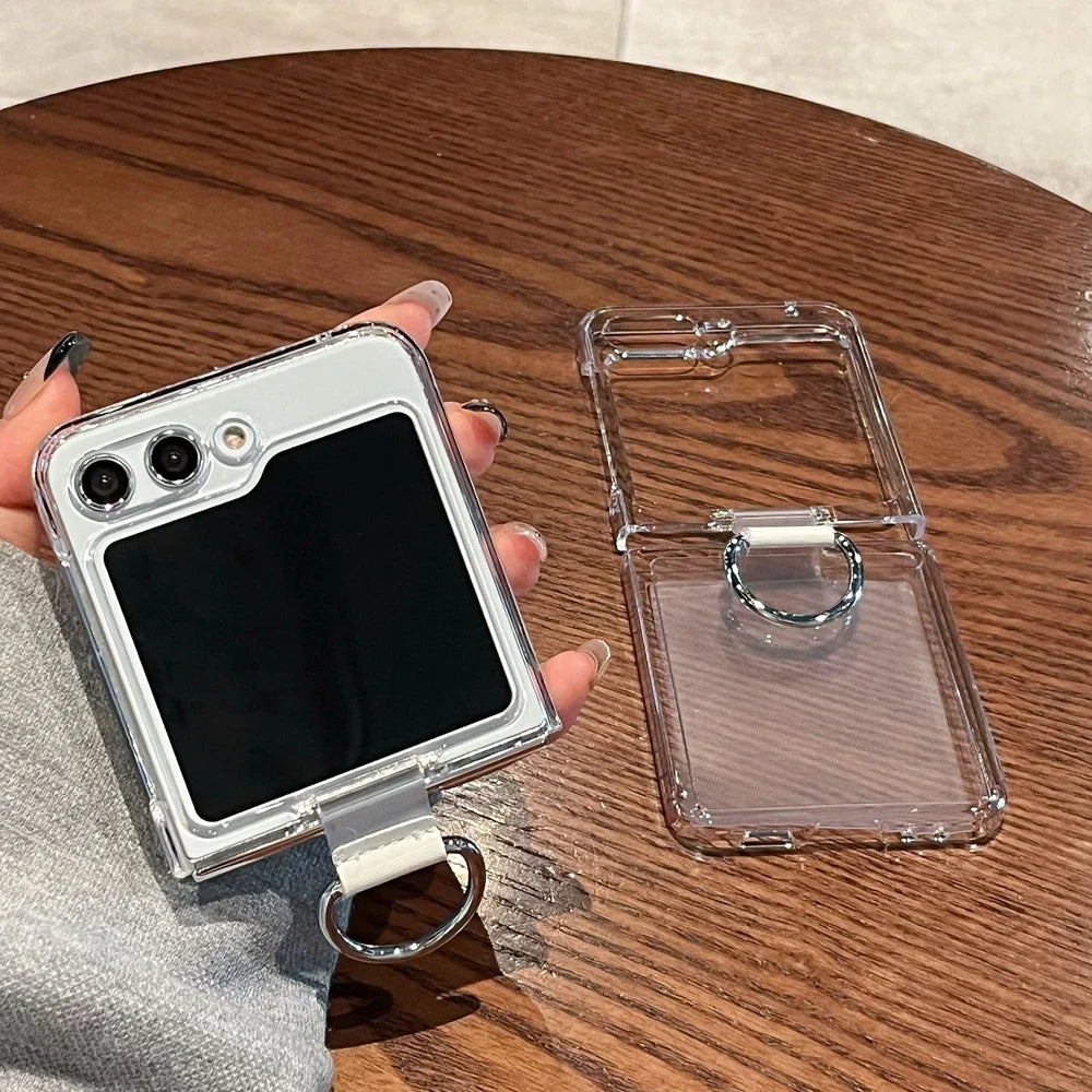 ClearView Z Flip 6 Luxury Transparent Ring Holder Case